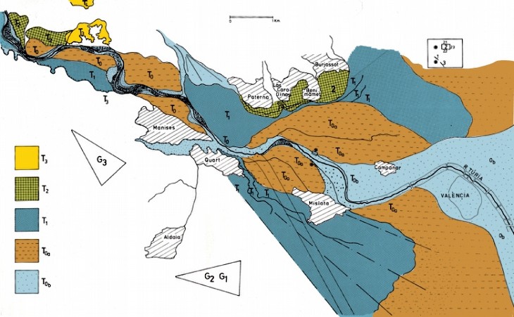 Mapa geomorfológico de la vega del Túria.